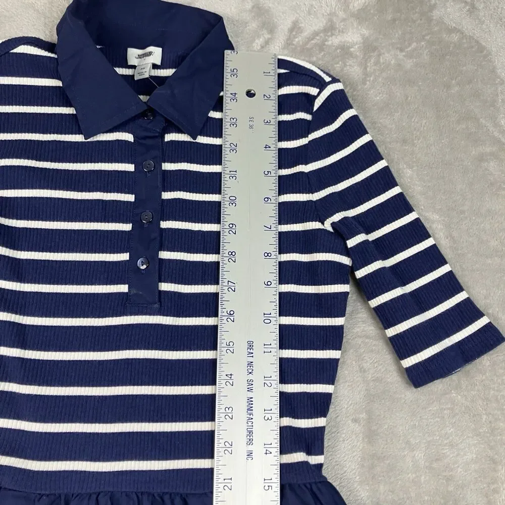 J Crew Polo Midi Dress Womens XS Blue Striped Collared Fit Flare Coastal CR821